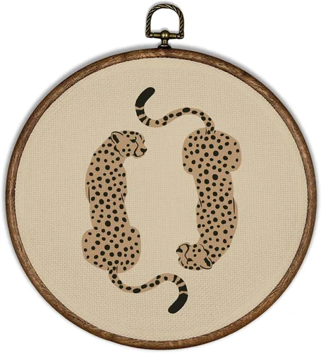 Vista 10 de XBBMGG Decoración artística de pared de leopardo retro verde esmeralda, decoración moderna estética de guepardo, decoración redonda para colgar