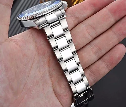Vista 4 de MASTOP Reloj de pulsera mecánico de lujo luminoso impermeable para hombre, de acero inoxidable plateado