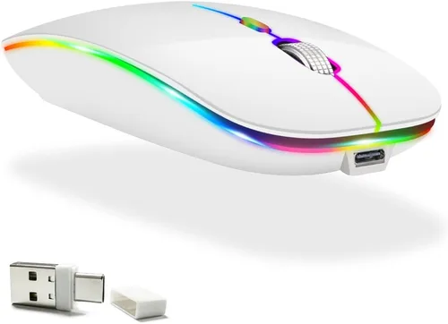 Vista 12 de KLO Ratón Bluetooth recargable con LED (BT5.2+Tipo-C+USB2.4G) para MacBook/MacBook Air/Pro/iPad/Laptop/Notebook/PC/Chromebook (A LED/Verde)