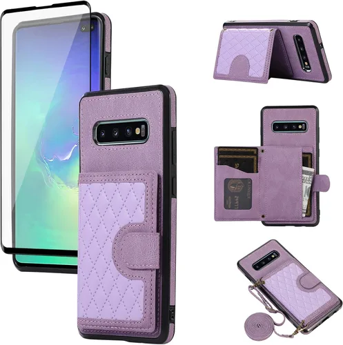 Vista 9 de Asuwish Funda de teléfono para Samsung Galaxy S10 Plus con protector de pantalla de vidrio templado y correa cruzada, soporte para tarjetas, soporte