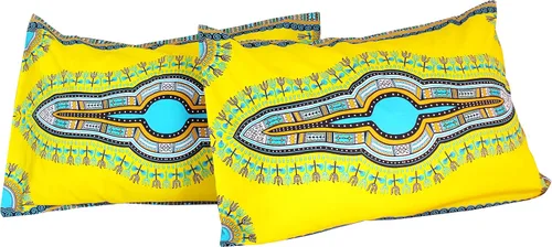 Vista 5 de Fundas de almohada en African Dashiki Art 100% algodón tejido Batik estampados, juego de 2 fundas, negro amarillo
