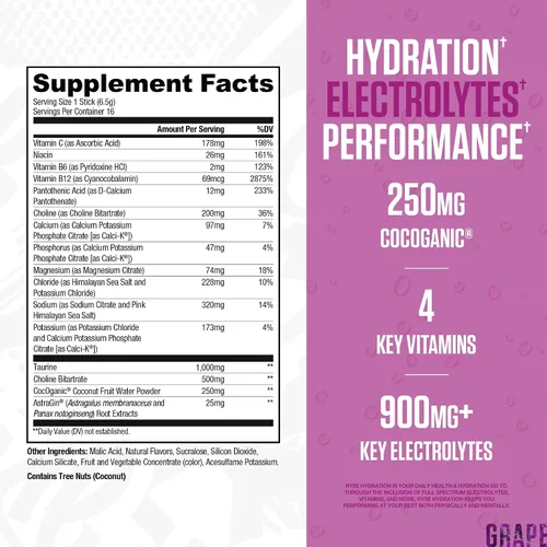 Vista 2 de RYSE Hydration - Paquetes de mezcla de electrolitos en polvo para bebidas – Kool-Aid Grape – electrolitos de espectro completo sin azúcar