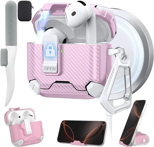Vista 24 de Maxjoy Funda protectora para AirPods 4 2024, funda protectora para AirPods de 4ª generación con bloqueo automático, compatible con MagSafe, Verde