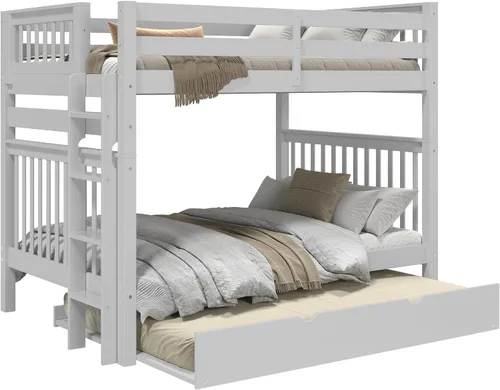 Vista 4 de Bedz King Literas Full Over Full Mission Style, escalera final, cama corrediza completa, gris