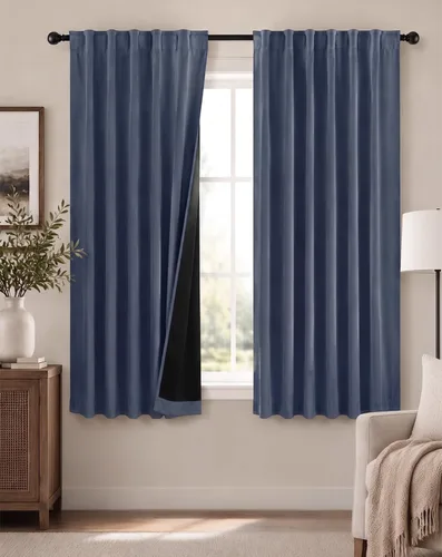 Vista 24 de PONY DANCE Cortinas opacas 100% cortas de 24 pulgadas de largo, medias cortinas con aislamiento térmico para ventanas pequeñas con parte trasera