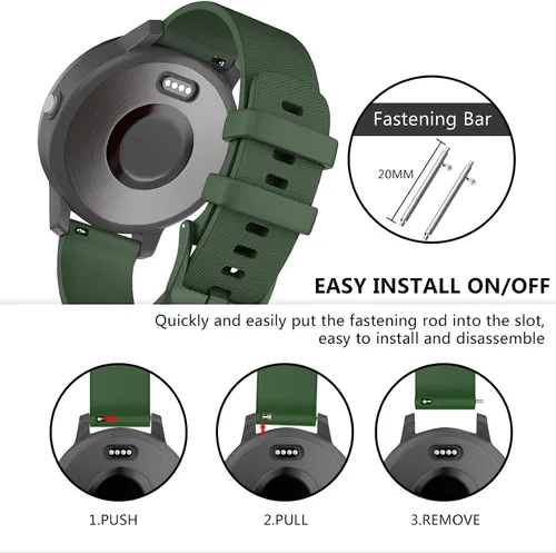 Vista 5 de OVERSTEP Vicoactive 3 - Correa de silicona suave de 0.78 pulgadas para Garmin Vivoactive 3/Forerunner 245/645 Music/Samsung Galaxy Watch 1.654