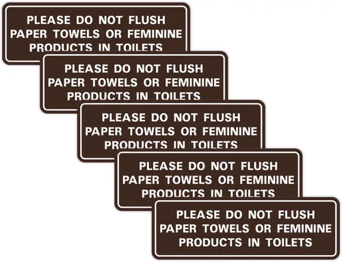 Vista 41 de All Quality Estándar Please Do Not Flush Toallas de papel o productos femeninos en inodoros puerta o pared Letrero Negro - Pequeño (1 paquete)