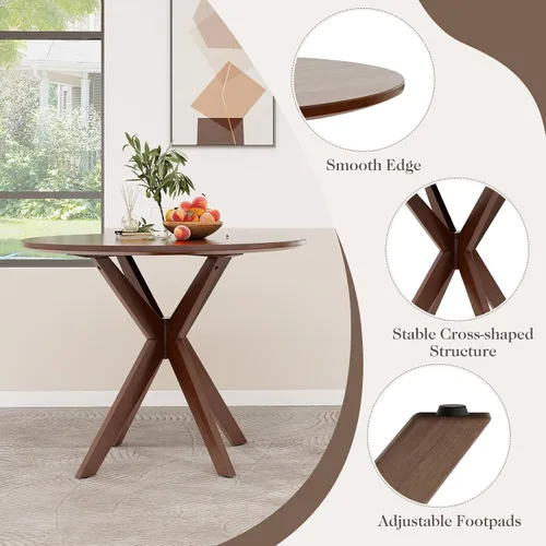 Vista 6 de ERGOMASTER Juego de mesa de comedor de 3 piezas para 2, mesa de cocina de 36 pulgadas con 2 sillas, patas de madera de goma, color marrón