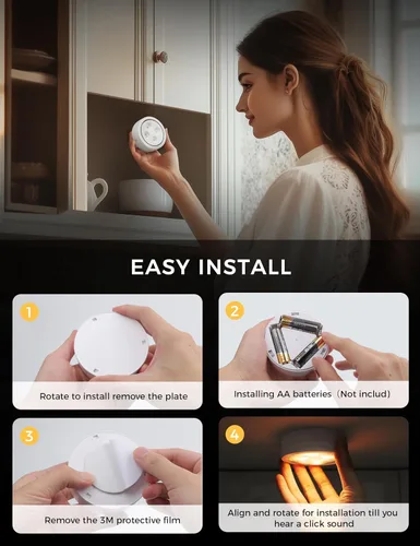 Vista 7 de Luces de empuje con control remoto, 6 piezas de luces LED de disco de hockey alimentadas por batería, iluminación inalámbrica debajo del gabinete