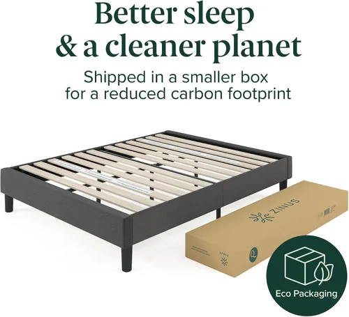 Vista 10 de Zinus Curtis - Base de cama con plataforma tapizada, base de colchón, soporte de listones de madera, no necesita somier, embalaje ecológico Gris