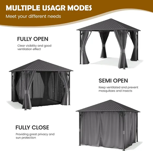 Vista 7 de UDPATIO Gazebo de techo rígido de 10 x 10 pies, para exteriores, resistente Gris