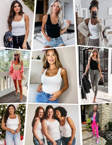 Vista 4 de FAZDIES Camiseta sin mangas con cuello redondo para mujer, de punto acanalado, ajustada, casual, básica