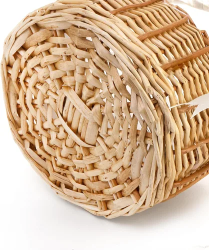 Vista 3 de Lyellfe Paquete de 2 canastas de mimbre hechas a mano con cinta de seda con asa, cesta decorativa para huevos y dulces para regalos, bodas