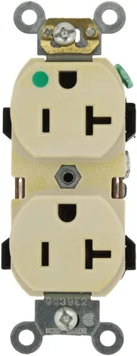 Vista 3 de Leviton 20 A, 125 V, grado hospitalario de servicio pesado, receptáculo dúplex, hoja recta, autotierra, 8300-HGY, gris