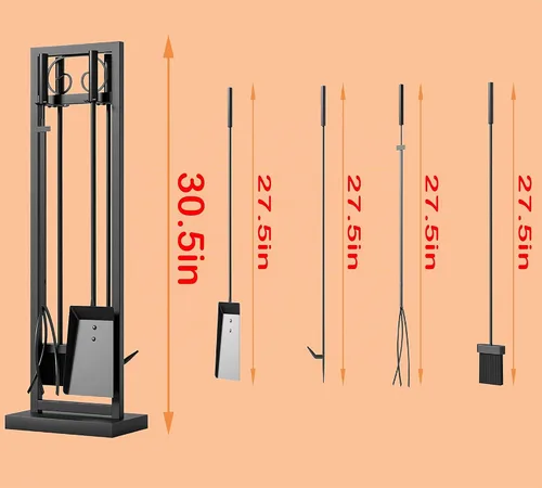 Vista 4 de Kingson Juego de herramientas para chimenea de 5 piezas – 30.5" Diseño de volutas negras, accesorios de chimenea de servicio pesado para chimeneas