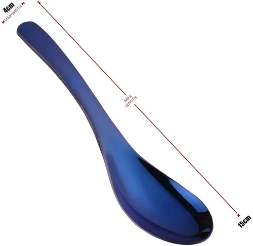 Vista 6 de Blue Soup - Juego de 4 cucharas de sopa de acero inoxidable pulido grueso y resistente, apto para lavavajillas