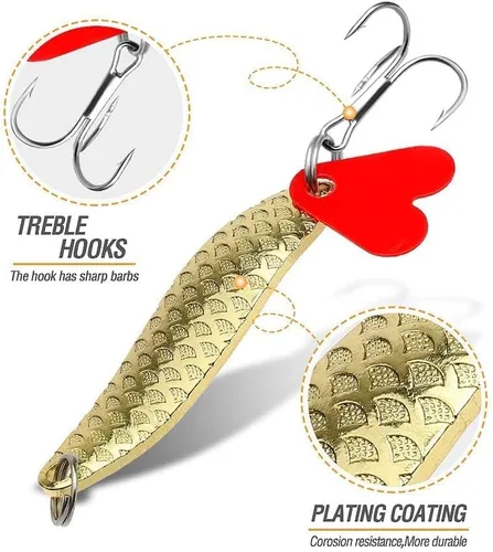 Vista 4 de DONQL Spoon Fishing Lures, Metal Fishing Spoon Lures Hard Baits Saltwater Fishing Lures Spinner Baits Fish Treble Hooks Tackle Salmon Bass