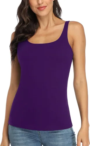 Vista 64 de V FOR CITY Camiseta sin mangas de algodón para mujer con brasier de estante ajustable con correa ancha y tirantes básicos