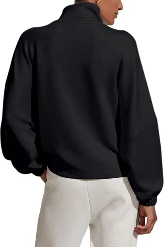 Vista 2 de Esobo Sudaderas con cremallera para mujer, chaqueta casual de manga larga, holgada, con bolsillos