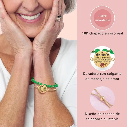 Vista 3 de LParkin Doble Cuenta Pulsera Abuela Acero Inoxidable, Regalo Original para Abuela, Obsequios Abuela Personalizados Cumpleaños