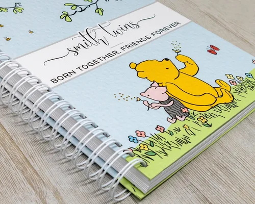 Vista 38 de Personalized Twin Baby Memory Book - Hardcover First Year Album Customized with Babies’ Names - Prompted Baby Journal (Blue Mountains)