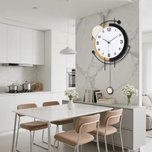 Vista 6 de Dankeit Reloj de pared con péndulo, cuarzo de calidad silenciosa, funciona con pilas, reloj de pared grande para sala de estar, cocina, hogar, baño