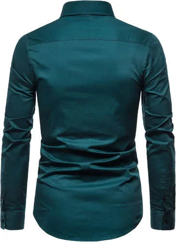 Vista 4 de Camisas de vestir con botones, manga larga, estilo casual, para hombre, con bolsillo en el pecho Azul (Acid Blue)