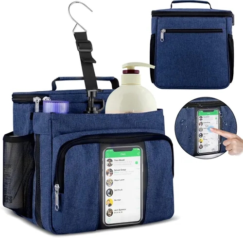 Vista 10 de Bukere Bolsa de ducha portátil para dormitorio universitario, compartimiento separado, gran capacidad, base de malla de secado rápido, bolsa de baño