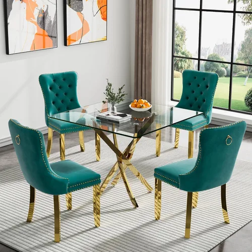 Vista 119 de Juego de mesa de comedor SSLine moderno de 3 piezas con mesa redonda de vidrio para 2, lujosa mesa de comedor circular de 36" con tapa de vidrio