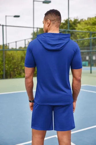 Vista 4 de COOFANDY Conjunto deportivo de 2 piezas con capucha para hombre, manga corta, casual, deportivo, con capucha y pantalones cortos