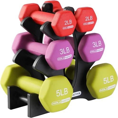 Vista 12 de HolaHatha 1, 2 and 3 lb Neoprene Dumbbell Strength Training Weight Set with Rack