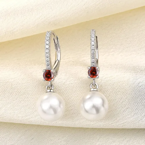 Vista 3 de JO WISDOM Pendientes de aro de perlas de agua dulce de plata de ley 925 con perlas reales colgantes, perlas de imitación