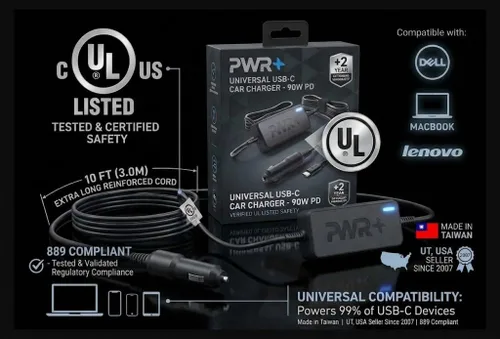 Vista 2 de Adaptador de corriente para cargador de auto para laptop USB-C: para Dell Latitude Precision XPS Lenovo Yoga Thinkpad MacBook Pro Air LG Gram Razer