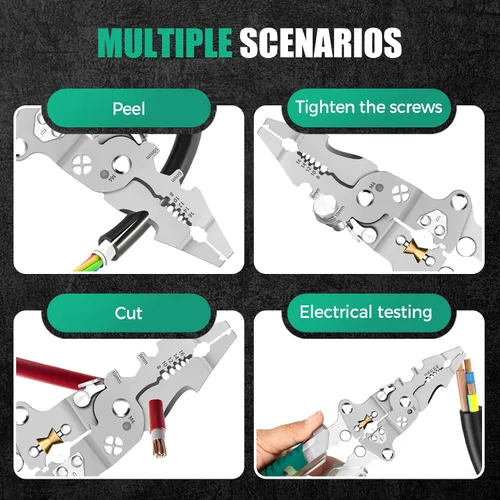 Vista 7 de 18 En 1 pelacables plegable, pelacables nuevos 2025 con detector de voltaje, alicates pelacables multifuncionales para cortar y extraer cables