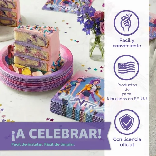 Vista 4 de Platos y servilletas KPop - Paquete de 32 Tamaño de postre Decoraciones de cumpleaños de KPop Demon Hunters Decoraciones de fiesta de K Pop