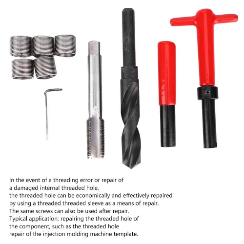 Vista 2 de Kit de herramientas de reparación de roscas, 10 piezas M18x1.0.197 in acero inoxidable torcido, llave roscada, herramienta de inserción