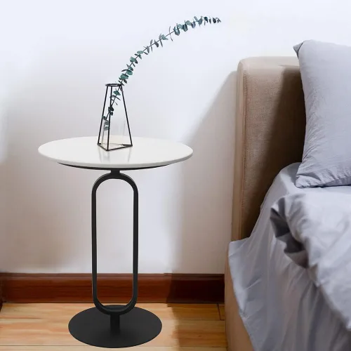 Vista 2 de Mesa auxiliar con parte superior de mármol, mesa redonda de metal para sofá, mesa auxiliar moderna, bandeja de café, escritorio auxiliar para sofá