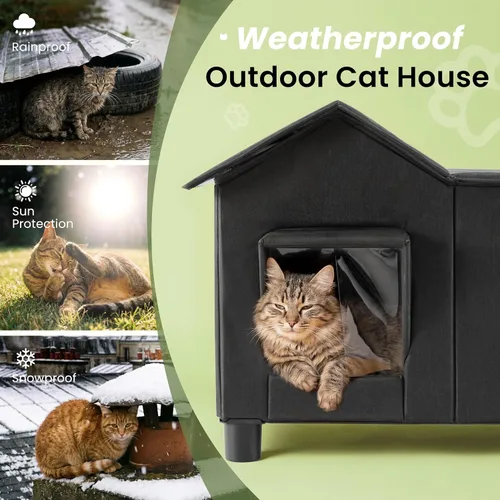 Vista 2 de Love's cabin Outdoor Cat House - Cama elevada resistente a la intemperie Negro