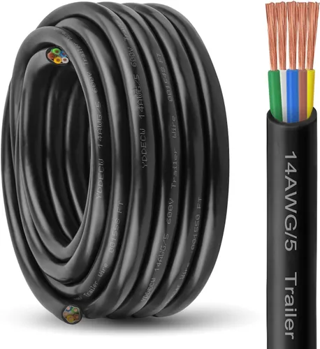 Vista 34 de Cable de Remolque de 4 Vías - Calibre 14, 4 Conductores, 10 Pies, Extensión de Cable Resistente de Cobre Puro, Cordón de Cableado para Remolque RV