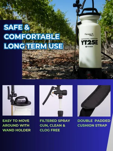 Vista 6 de Sprayers Plus YT25E Pulverizador de Césped y Jardín a Batería, Pulverizador Portátil Recargable de 2 Galones con Litio-ion de 12V, Vara y Boquilla