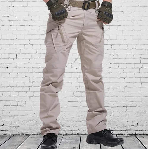 Vista 4 de Uillui Pantalones tácticos impermeables para hombre, pantalones de trabajo elásticos flexibles, ajuste relajado, pantalones cargo Ripstop