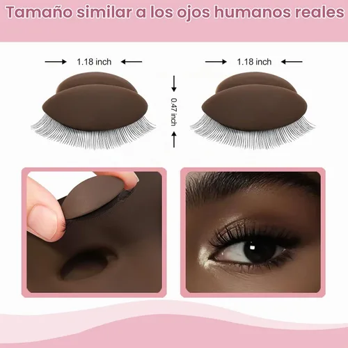 Vista 5 de 3 pares de párpados de práctica de pestañas de 2 capas para cabeza de maniquí, goma de silicona, párpados de extensión de pestañas realistas Oscuro