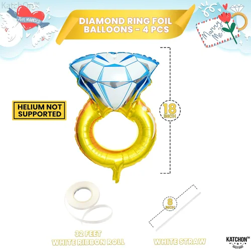 Vista 4 de KatchOn, Lindo Globo de Anillo de Diamante - Paquete de 4, 18 Pulgadas Decoraciones para Despedida de Soltera Globos de Anillo de Compromiso