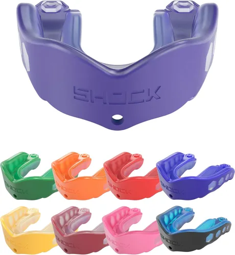 Vista 38 de Shock Doctor Gel Max - Protector bucal, protección resistente y ajuste personalizado, juvenil, frambuesa azul