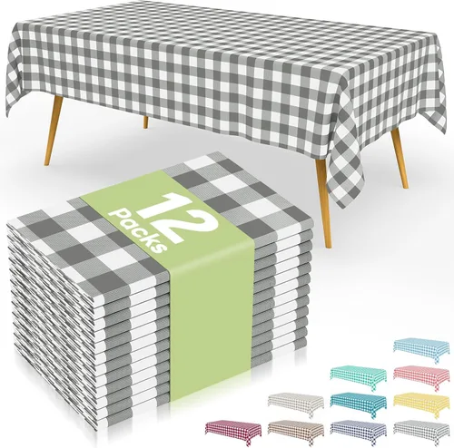 Vista 58 de Smiry 8 paquetes de manteles desechables Gingham, 54 x 108 pulgadas, manteles de plástico impermeables rectangulares en diseño a cuadros
