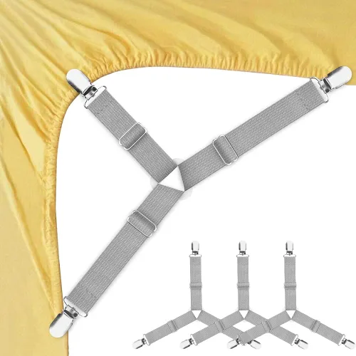 Vista 9 de Abrazaderas de sábana, tirantes en triángulo ajustable elástico, correas con clip para sábanas, fundas de colchón, almohadón de sofá
