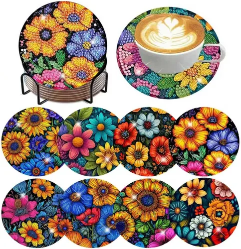 Vista 35 de ijbnhd 8 posavasos de pintura de diamantes de animales, posavasos de arte de diamantes con soporte para principiantes y adultos, suministros