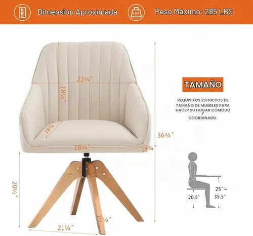 Vista 2 de Furniliving Silla Giratoria de Acento Moderna de Mediados de Siglo para Sala de Estar, Silla de Escritorio de Madera con Brazos, Sillas con Brazos
