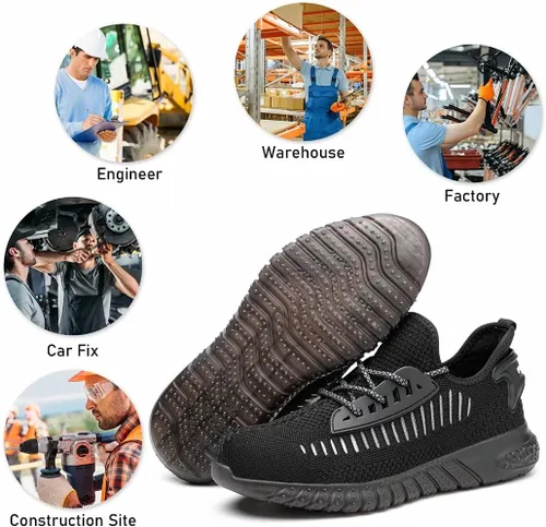 Vista 7 de Furuian Steel Toe Shoes for Men Comfortable Safety Shoes Non Slip Steel Toe Sneakers Warehouse Industry Contstruction Mens Work Shoes