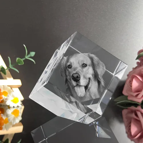 Vista 2 de Foto de cristal 3D, marco de fotos de cristal personalizado, grabado personalizado con tu propia foto, regalo personalizado de Navidad, papá